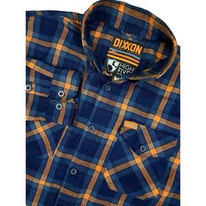 Dixxon Flannel Co Mens LARGE Blue Orange Plaid Long Sleeve Shirt High Fives EUC